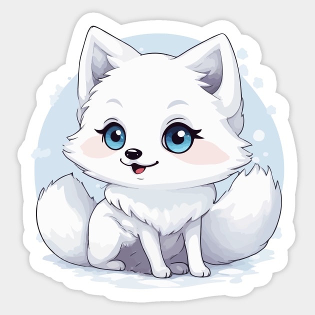 Kawaii Cute Arctic Fox In Snow Sticker by Rishirt